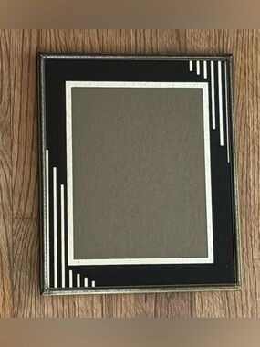 Vintage 1930’s Art Deco Black Silver Picture Frame with Glass Photo Mat 12x10